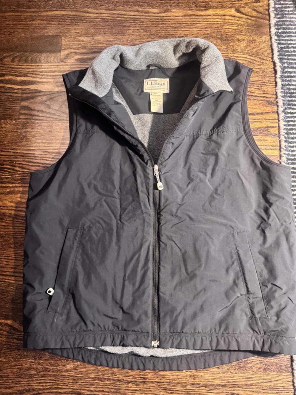 L.L. Bean Men’s Black Shell Vest with Gray Fleece Lining